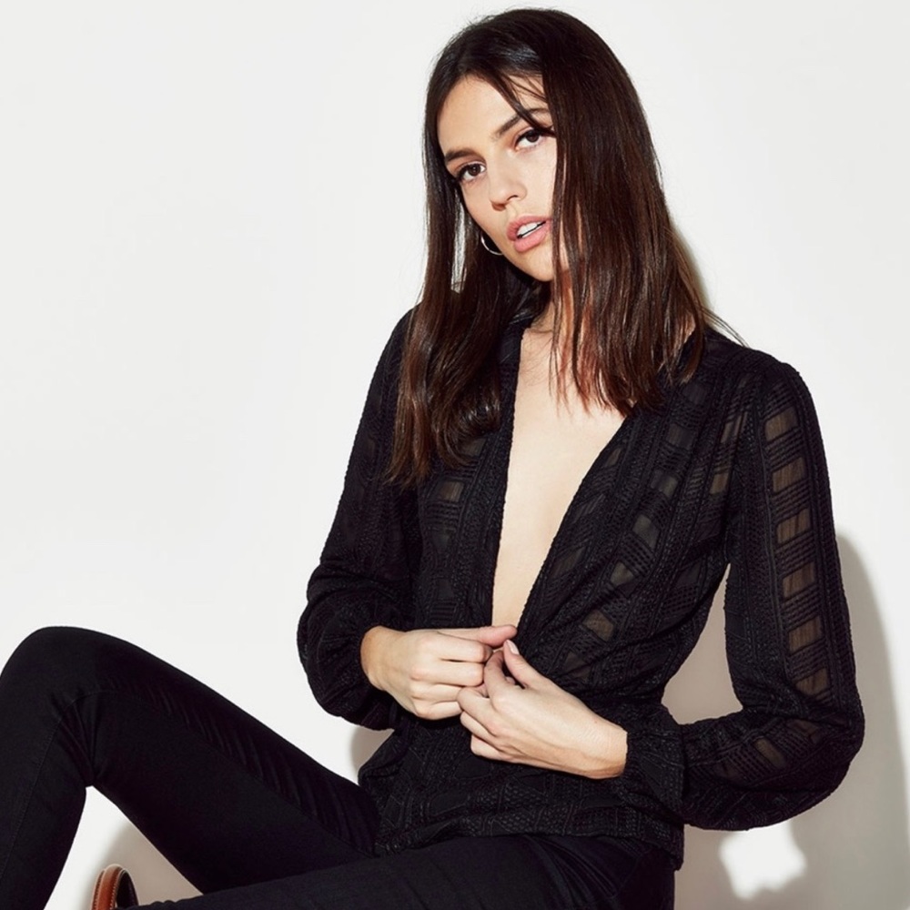 Reformation Stevie top Eros XS blk semi-sheer wrap